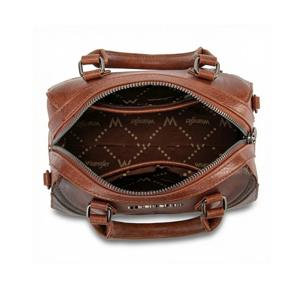 Wrangler Chevron Stitch Dome Satchel Crossbody Bag - Brown