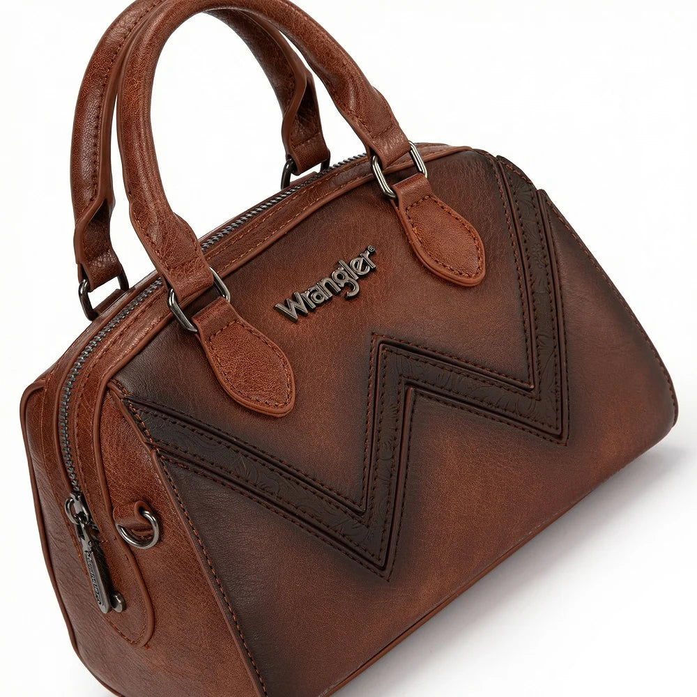 Wrangler Chevron Stitch Dome Satchel Crossbody Bag - Brown