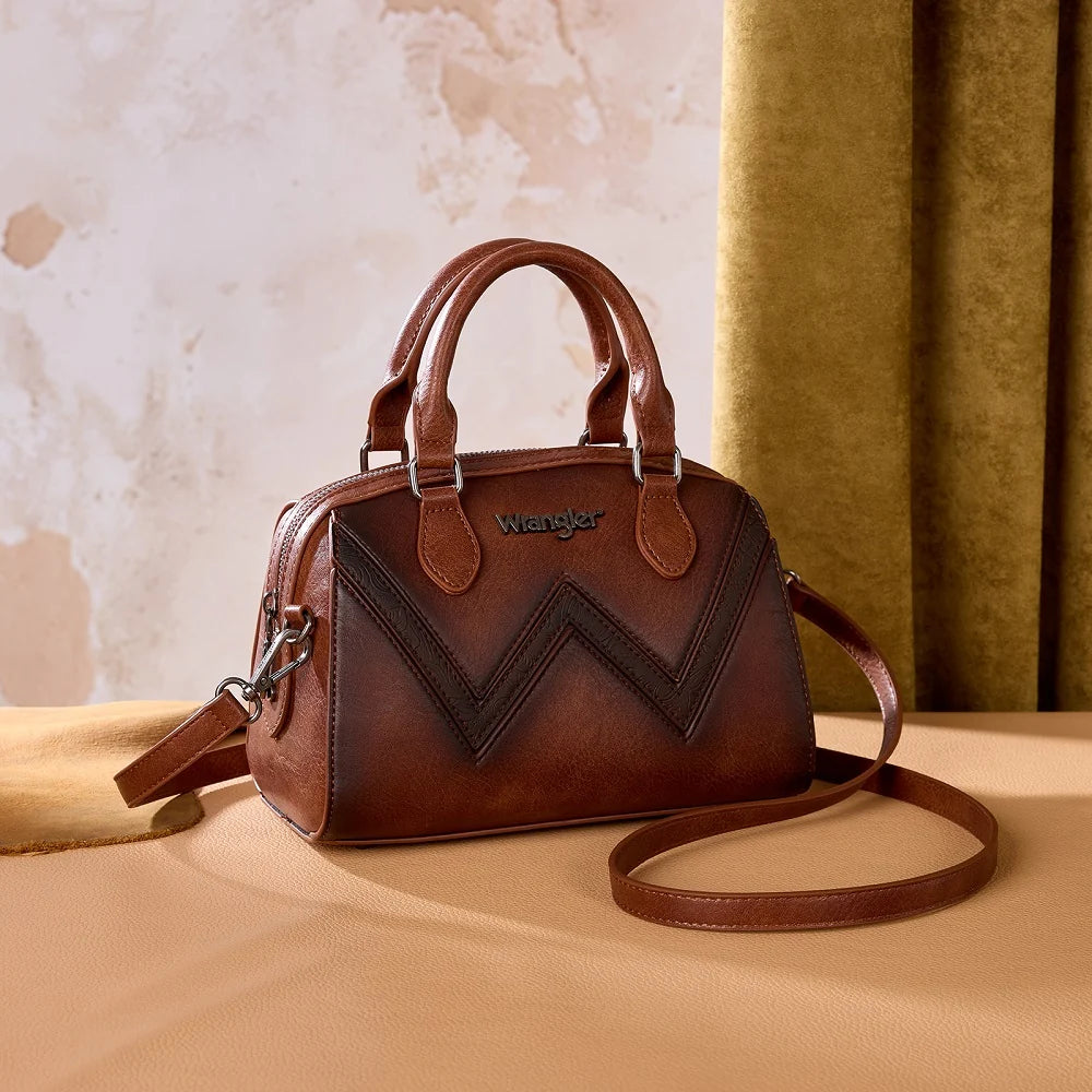 Wrangler Chevron Stitch Dome Satchel Crossbody Bag - Brown