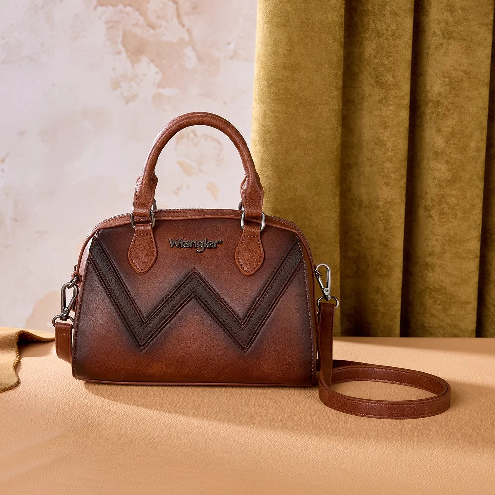 Wrangler Chevron Stitch Dome Satchel Crossbody Bag - Brown
