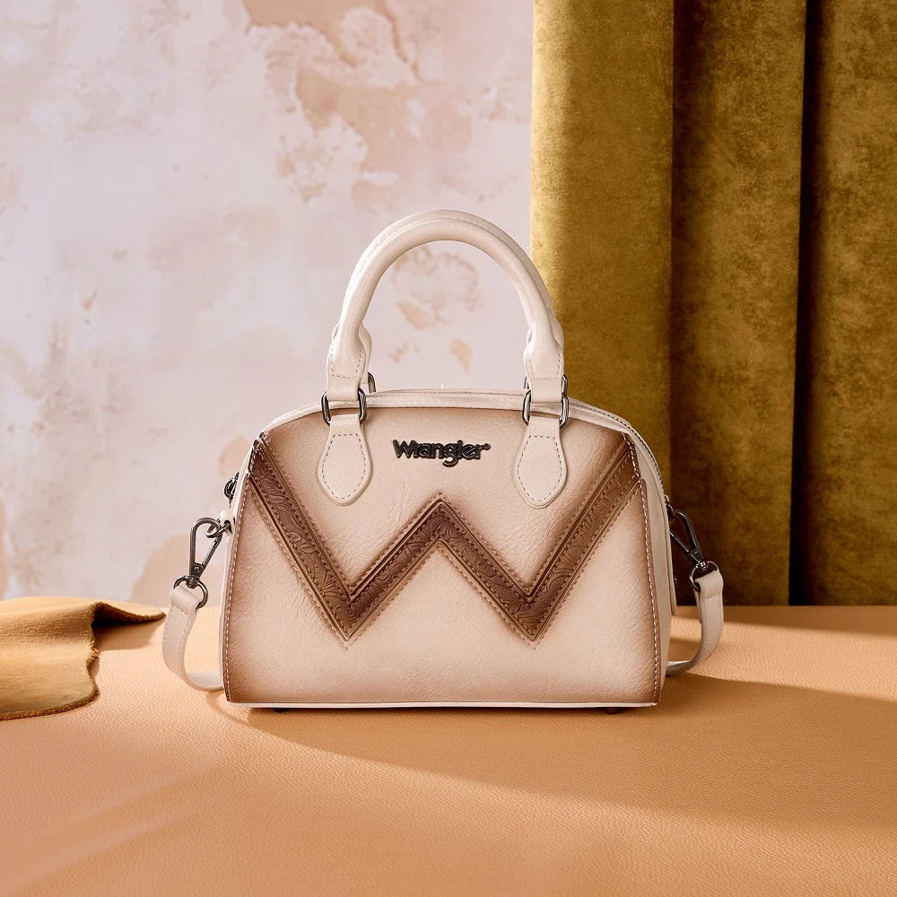 Wrangler Chevron Stitch Dome Satchel Crossbody Bag - Tan
