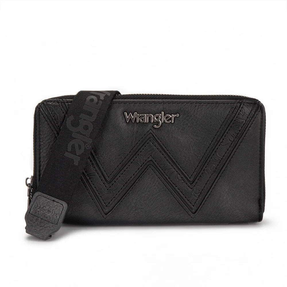 Wrangler Chevron Stitch Zip Around Wristlet Wallet - Black
