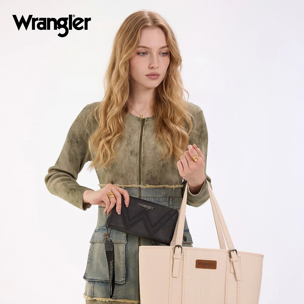 Wrangler Chevron Stitch Zip Around Wristlet Wallet - Black