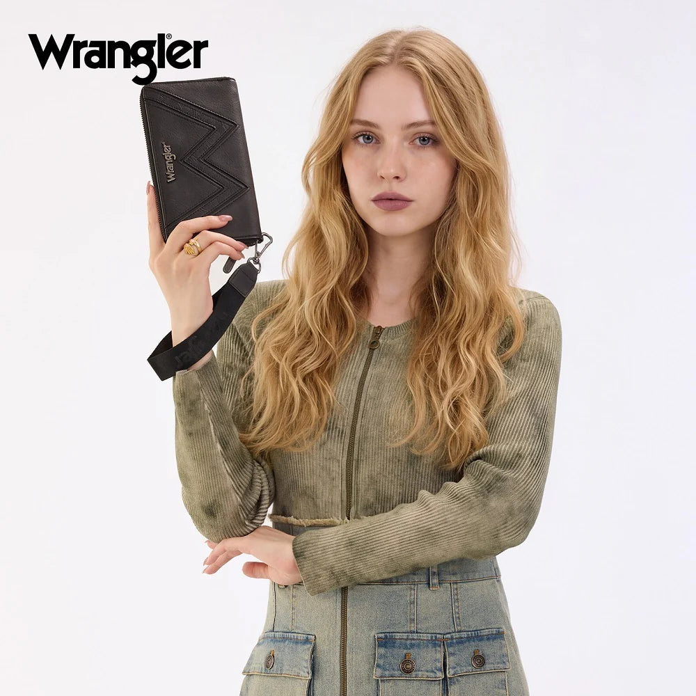 Wrangler Chevron Stitch Zip Around Wristlet Wallet - Black