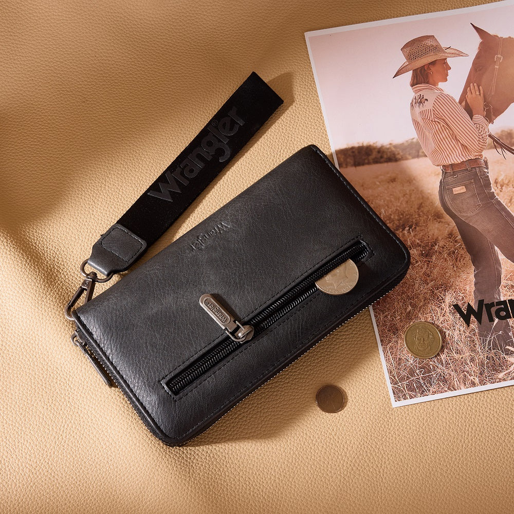 Wrangler Chevron Stitch Zip Around Wristlet Wallet - Black
