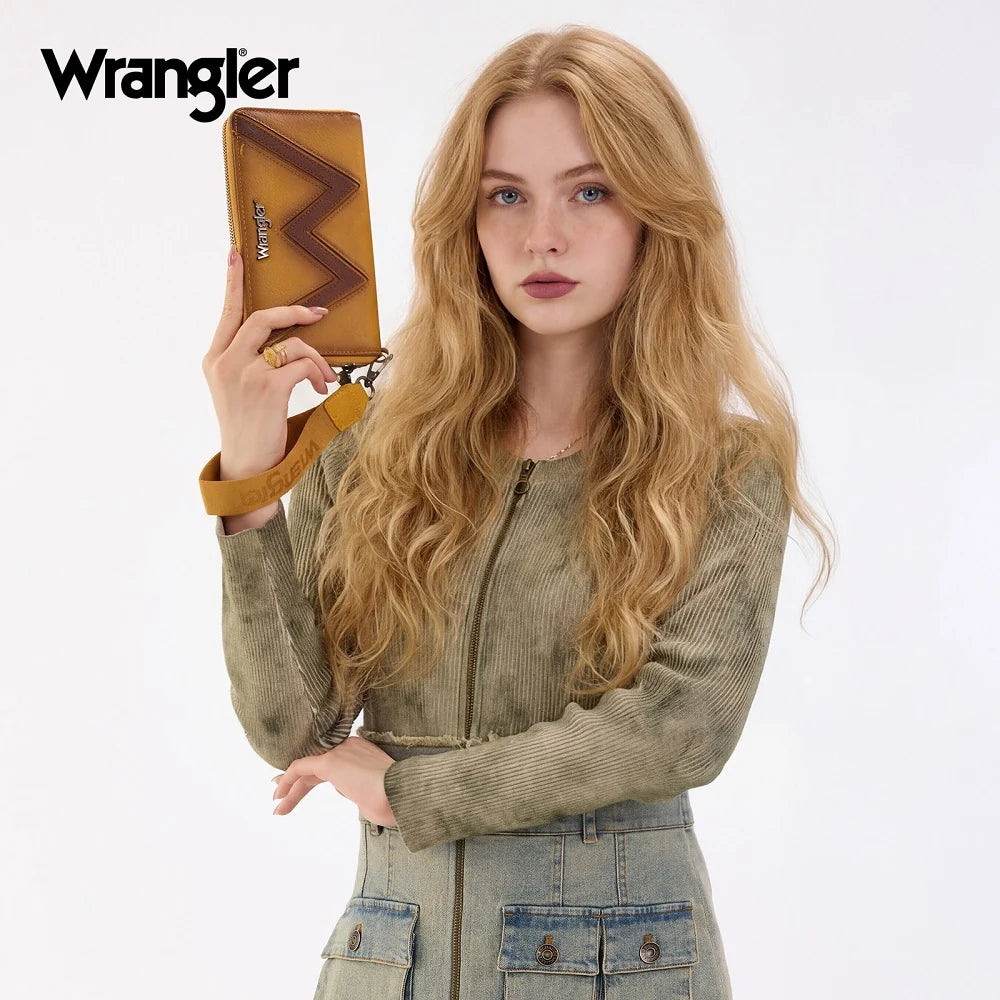 Wrangler Chevron Stitch Zip Around Wristlet Wallet - Yellow
