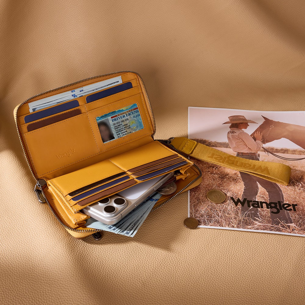 Wrangler Chevron Stitch Zip Around Wristlet Wallet - Yellow