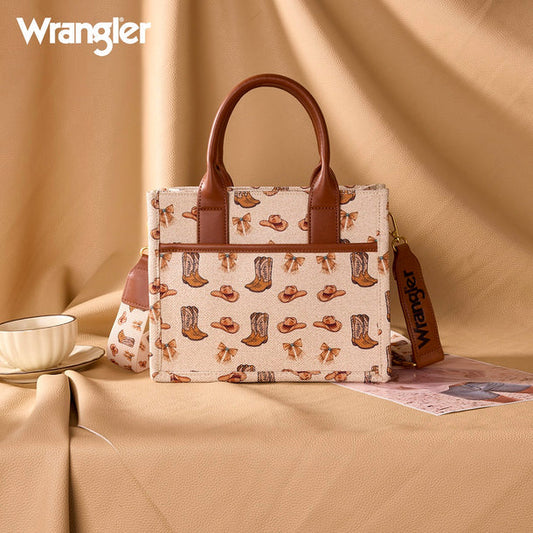 Wrangler Western Print Cowgirl Tote Bag/Crossbody - Tan