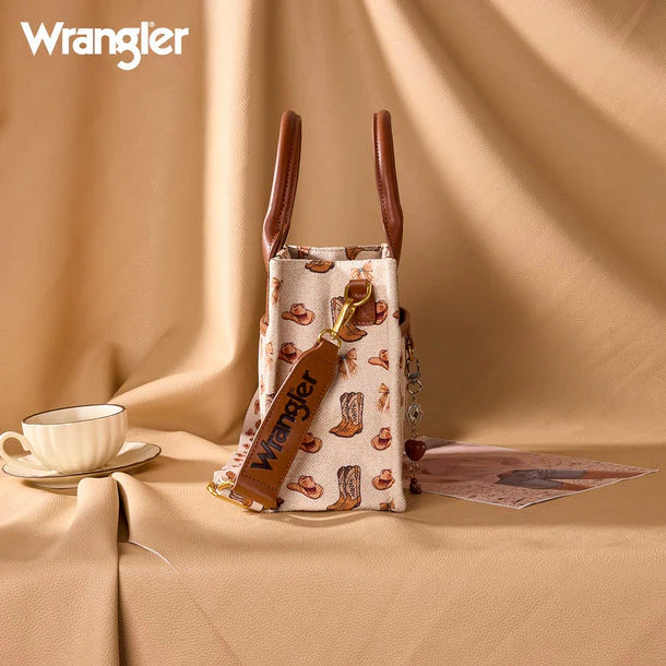 Wrangler Western Print Cowgirl Tote Bag/Crossbody - Tan