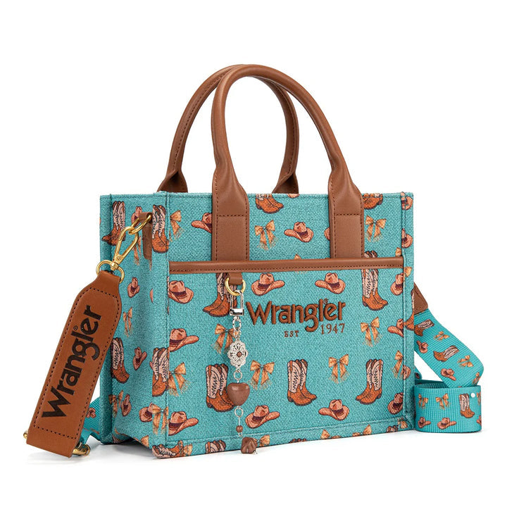Wrangler Western Print Cowgirl Tote Bag/Crossbody - Turquoise