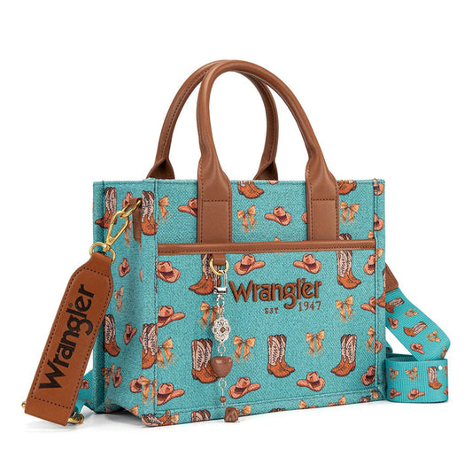 Wrangler Western Print Cowgirl Tote Bag/Crossbody - Turquoise