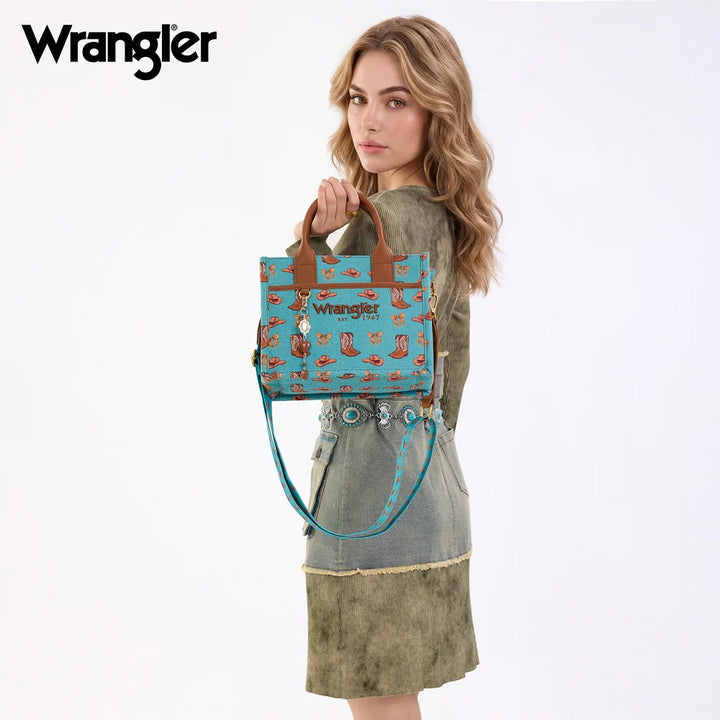 Wrangler Western Print Cowgirl Tote Bag/Crossbody - Turquoise