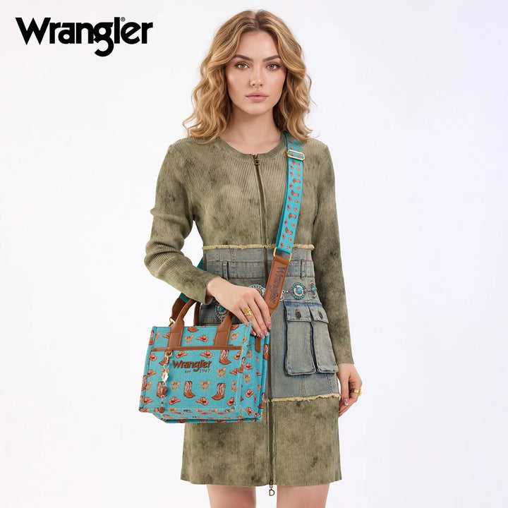 Wrangler Western Print Cowgirl Tote Bag/Crossbody - Turquoise