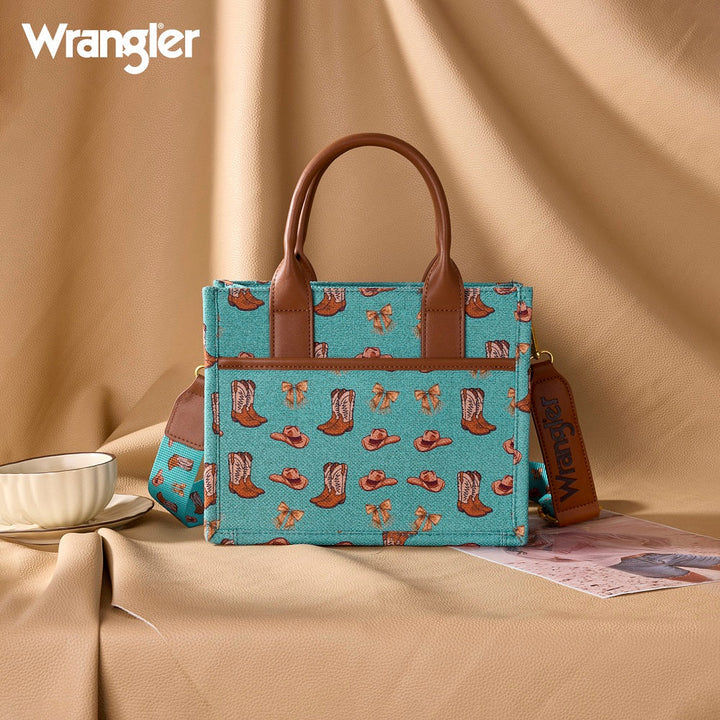 Wrangler Western Print Cowgirl Tote Bag/Crossbody - Turquoise