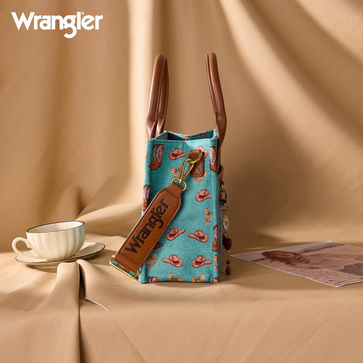 Wrangler Western Print Cowgirl Tote Bag/Crossbody - Turquoise