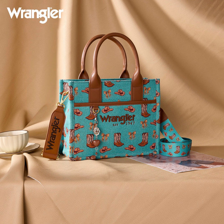 Wrangler Western Print Cowgirl Tote Bag/Crossbody - Turquoise