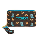 Wrangler Western Print RFID Blocking Zippered Cowgirl Wallet - Coffee