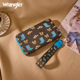 Wrangler Western Print RFID Blocking Zippered Cowgirl Wallet - Coffee