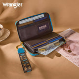 Wrangler Western Print RFID Blocking Zippered Cowgirl Wallet - Coffee