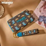 Wrangler Western Print RFID Blocking Zippered Cowgirl Wallet - Coffee