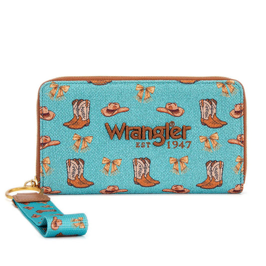 Wrangler Western Print RFID Blocking Zippered Cowgirl Wallet - Turquoise