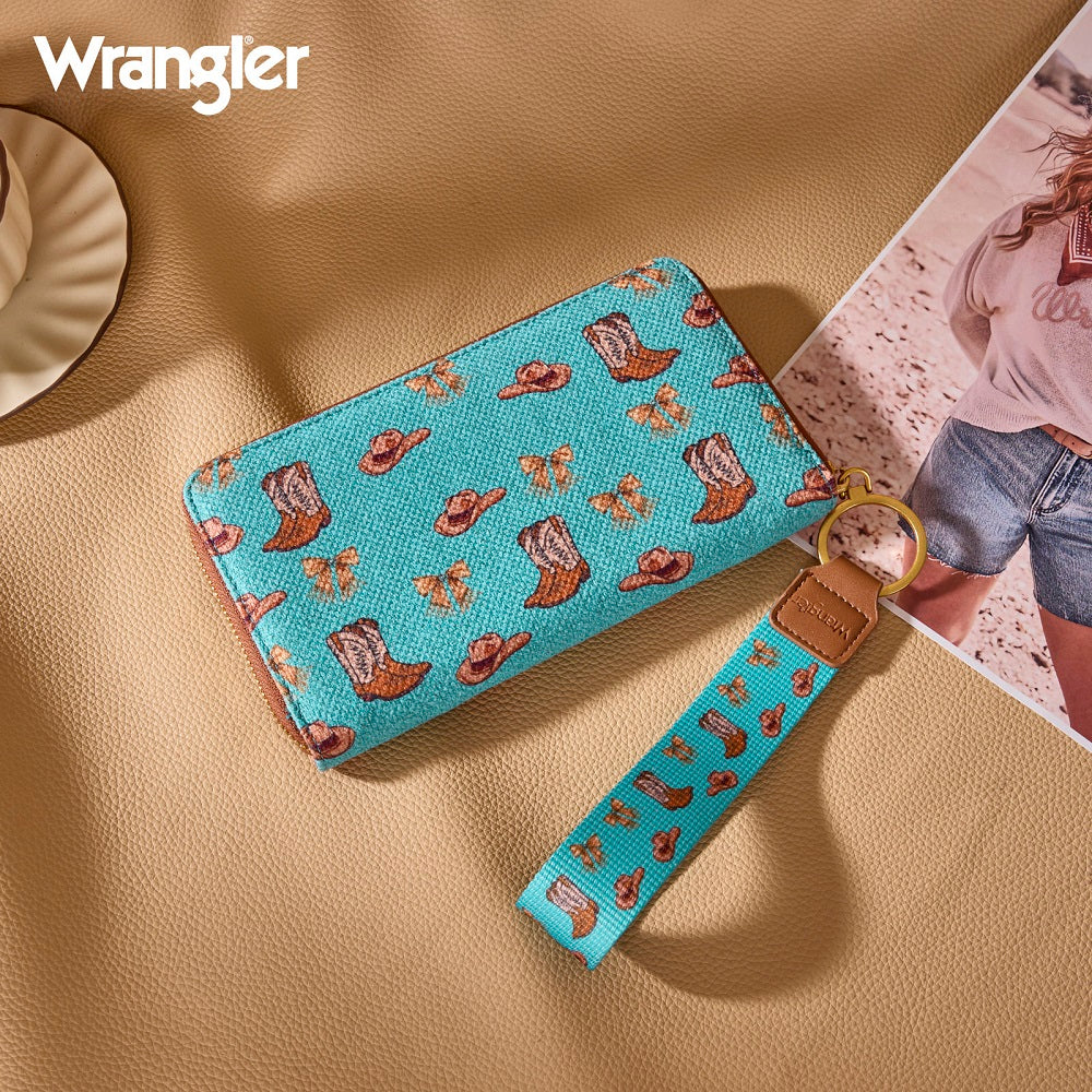 Wrangler Western Print RFID Blocking Zippered Cowgirl Wallet - Turquoise