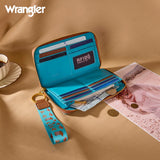 Wrangler Western Print RFID Blocking Zippered Cowgirl Wallet - Turquoise