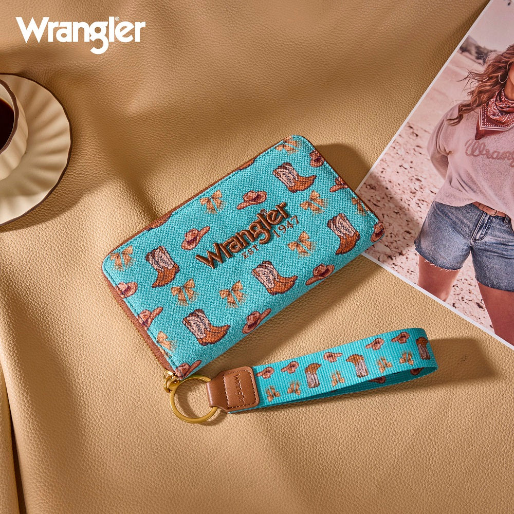 Wrangler Western Print RFID Blocking Zippered Cowgirl Wallet - Turquoise