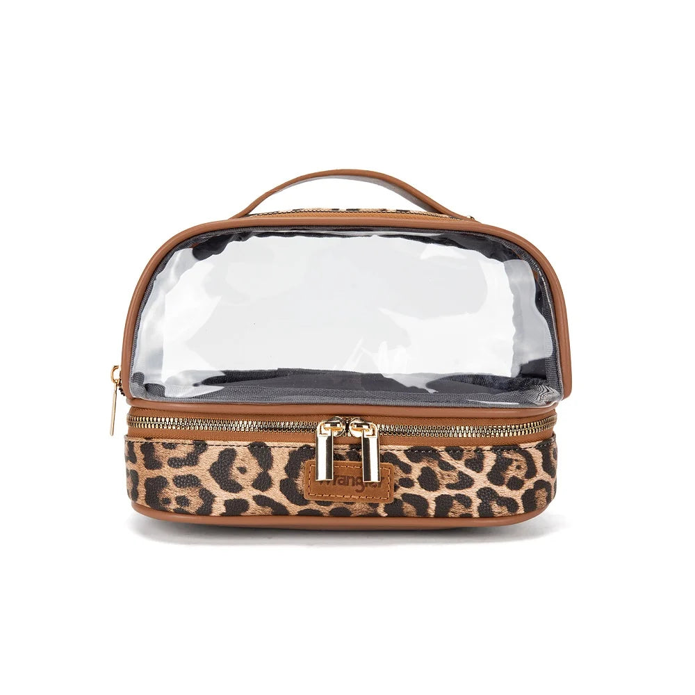 Wrangler Clear Top Double-Zip Cosmetic Pouch with Handle - Leopard