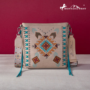Montana West Embroidered Aztec Concealed Carry Crossbody - Tan