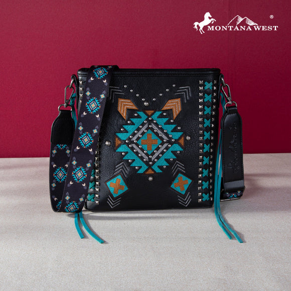Montana West Embroidered Aztec Concealed Carry Crossbody - Black