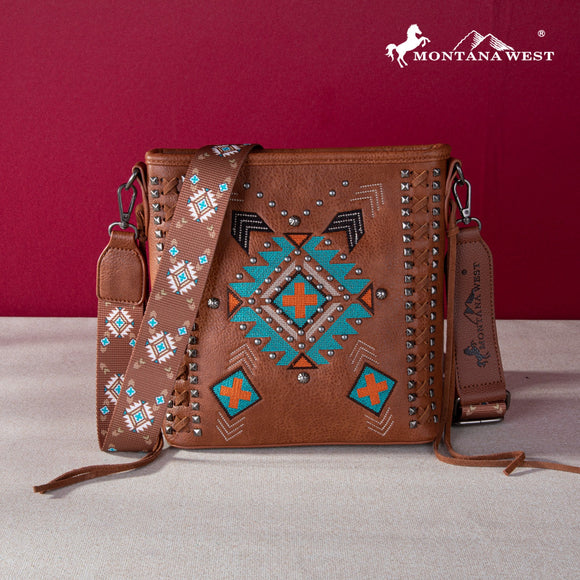 Montana West Embroidered Aztec Concealed Carry Crossbody - Brown