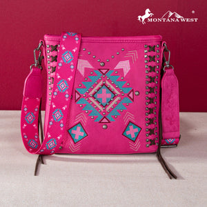Montana West Embroidered Aztec Concealed Carry Crossbody - Hot Pink