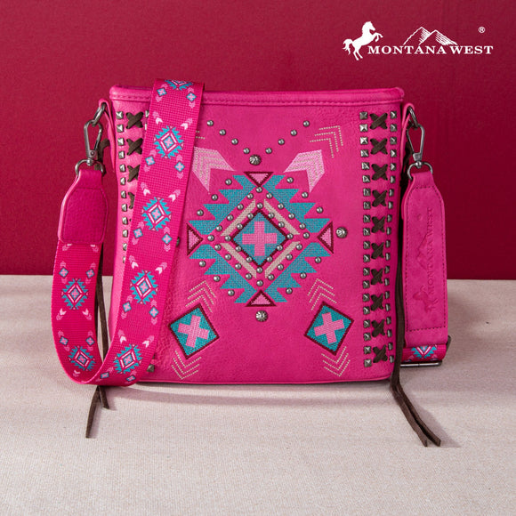 Montana West Embroidered Aztec Concealed Carry Crossbody - Hot Pink