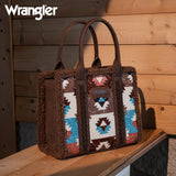 Wrangler Sherpa Southwestern Print Small Canvas Tote/Crossbody-  Coffee