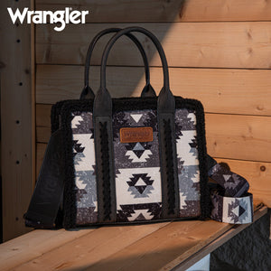 Wrangler Sherpa Southwestern Print Small Canvas Tote/Crossbody-  Black