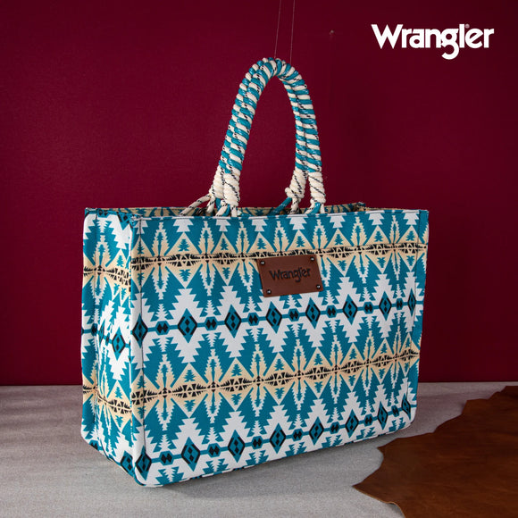 Wrangler Southwestern Print Dual Sided Print Canvas Wide Tote - Turquoise