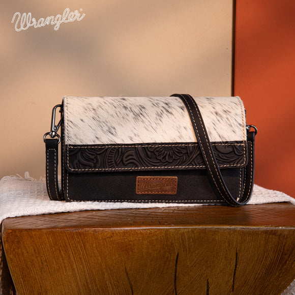 Wrangler Genuine Hair-On Cowhide Wallet/Crossbody - Black