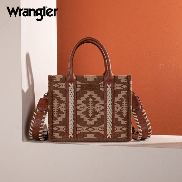 Wrangler Southwestern Print Small Canvas Mini Tote/Crossbody - Brown