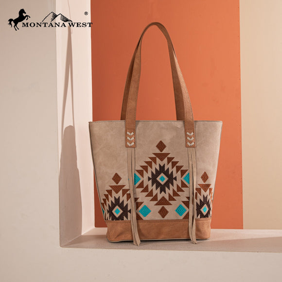 Montana West Embroidered Collection Tote - Tan