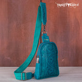 Trinity Ranch Floral Tooled Collection Sling Bag - Turquoise