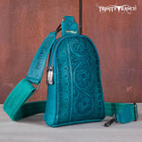 Trinity Ranch Floral Tooled Collection Sling Bag - Turquoise