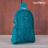 Trinity Ranch Floral Tooled Collection Sling Bag - Turquoise