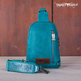 Trinity Ranch Floral Tooled Collection Sling Bag - Turquoise