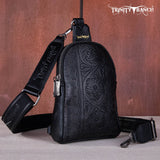 Trinity Ranch Floral Tooled Collection Sling Bag - Black