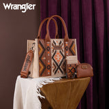 Wrangler Aztec Embroidered Mini Tote/Crossbody - BROWN