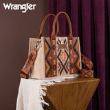 Wrangler Aztec Embroidered Mini Tote/Crossbody - BROWN