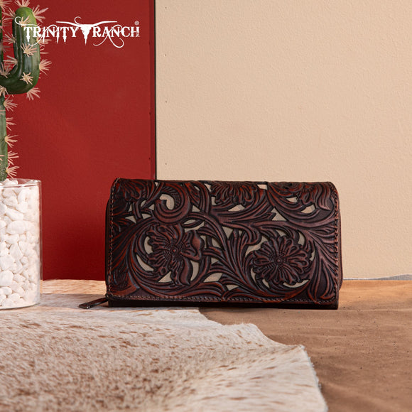 Trinity Ranch Floral Tooled Collection Wallet - Coffee