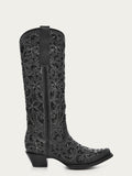 CORRAL WOMEN'S BLACK FULL INLAY & STUDS TALL WESTERN BOOT - A3589