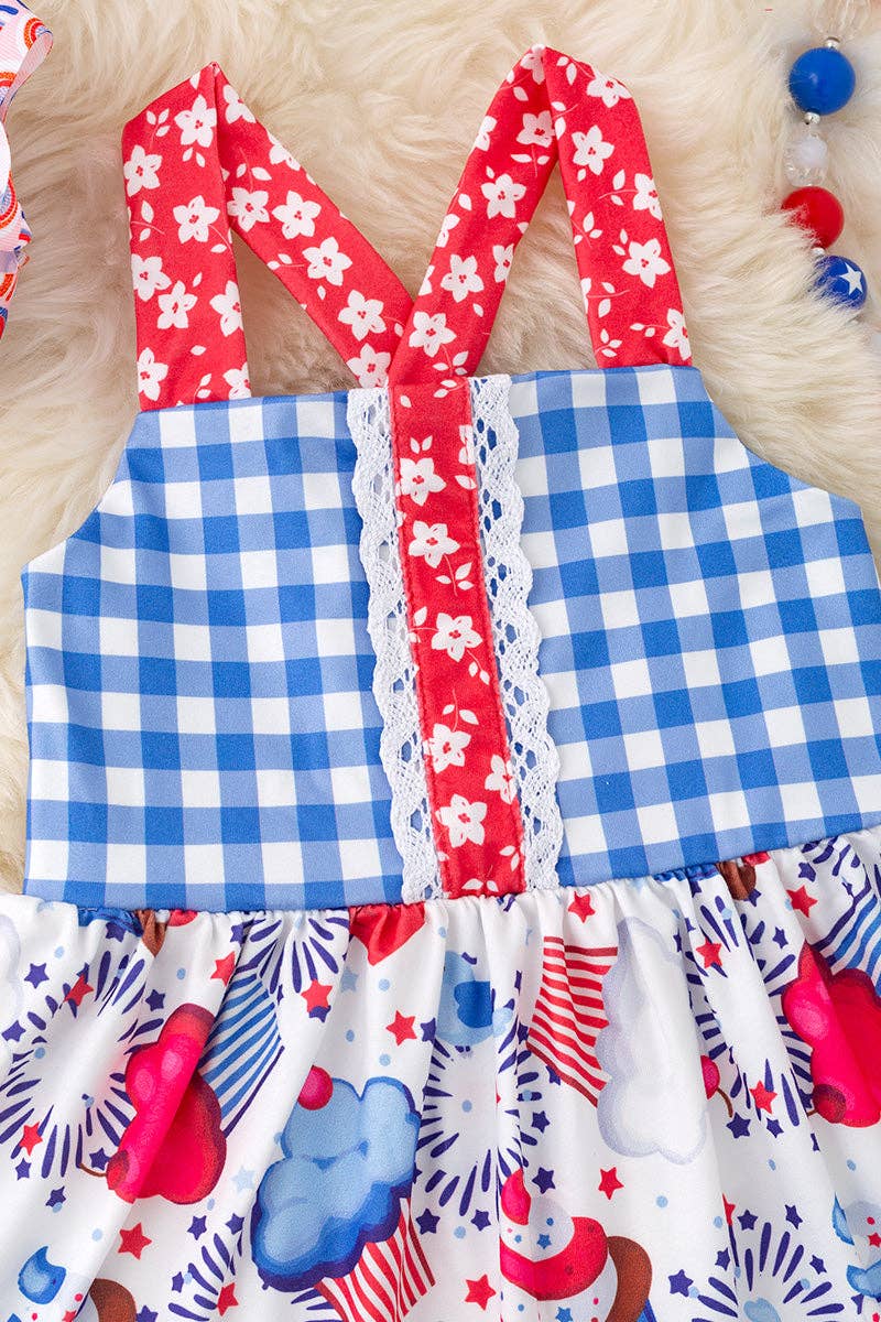 Cup Cake Gingham Printed Girls Dress